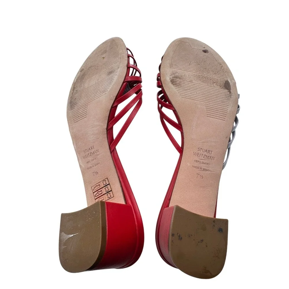 Stuart Weitzman Sidney Sandal Red Lavender Leather Strappy Knot Block Heel 7.5